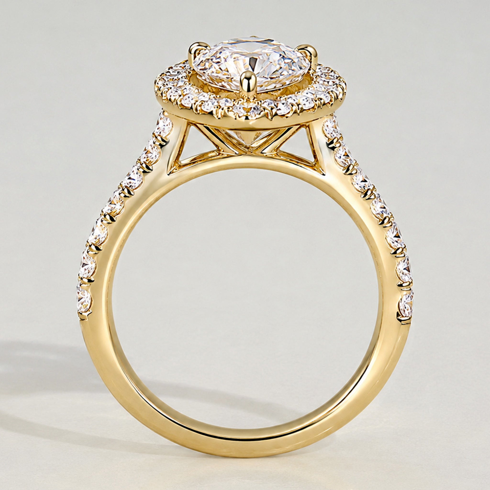 Classic Halo Design Marquise Cut Lab Grown Diamond Cathedral Basket Pave Shank Engagement Ring With Round Cut Accent Stones #MCERL0070