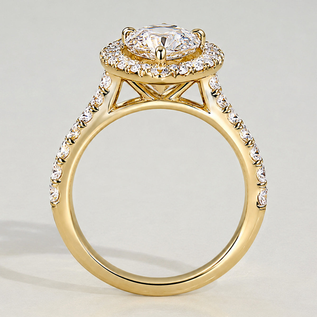Classic Halo Design Marquise Cut Lab Grown Diamond Cathedral Basket Pave Shank Engagement Ring With Round Cut Accent Stones #MCERL0070