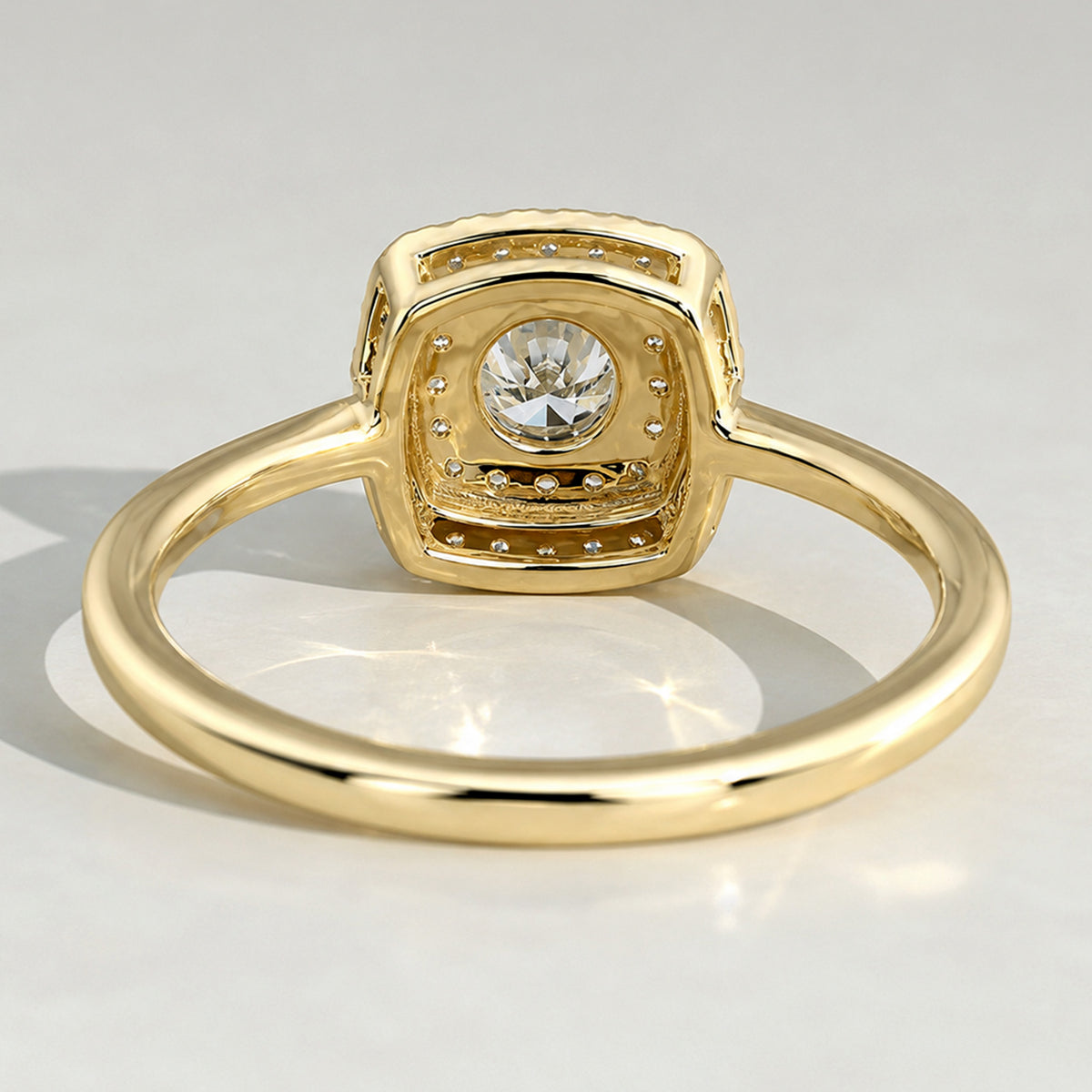 Double Halo Art Deco Design Round Cut Lab Grown Diamond Cathedral Basket Polished Shank Engagement Ring With Round Cut Accent Stones #MCERL0072