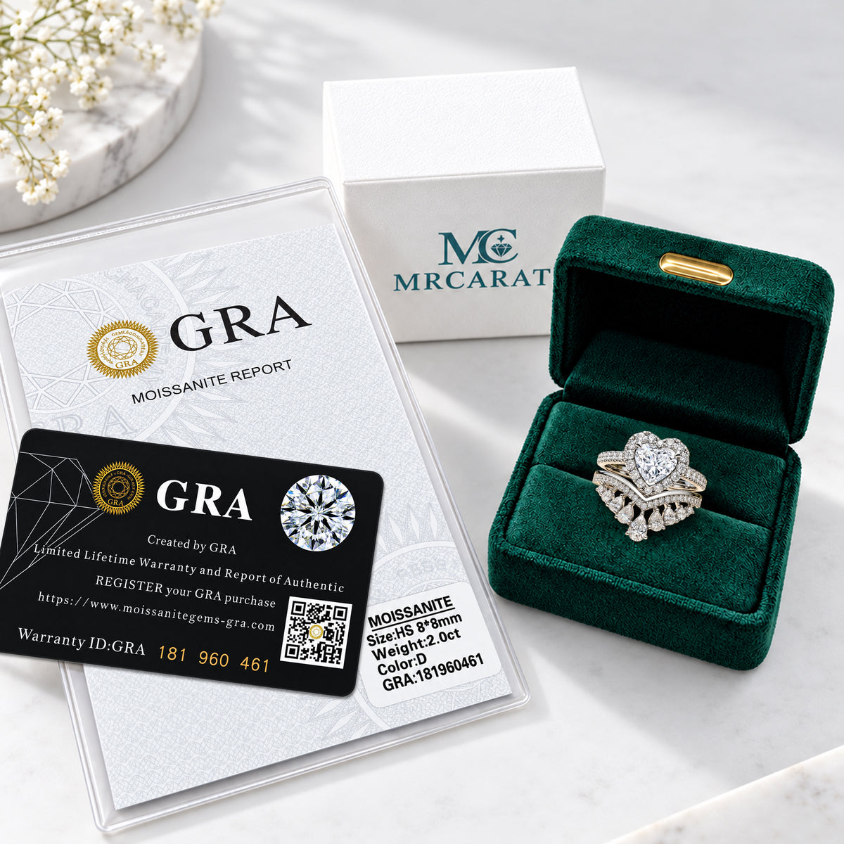 Halo Design 0.5CT Heart Cut Moissanite Center Stone Pave Shank Bridal Set With Curved Band And Pear Cut Accent Moissanites #MCBSM0005
