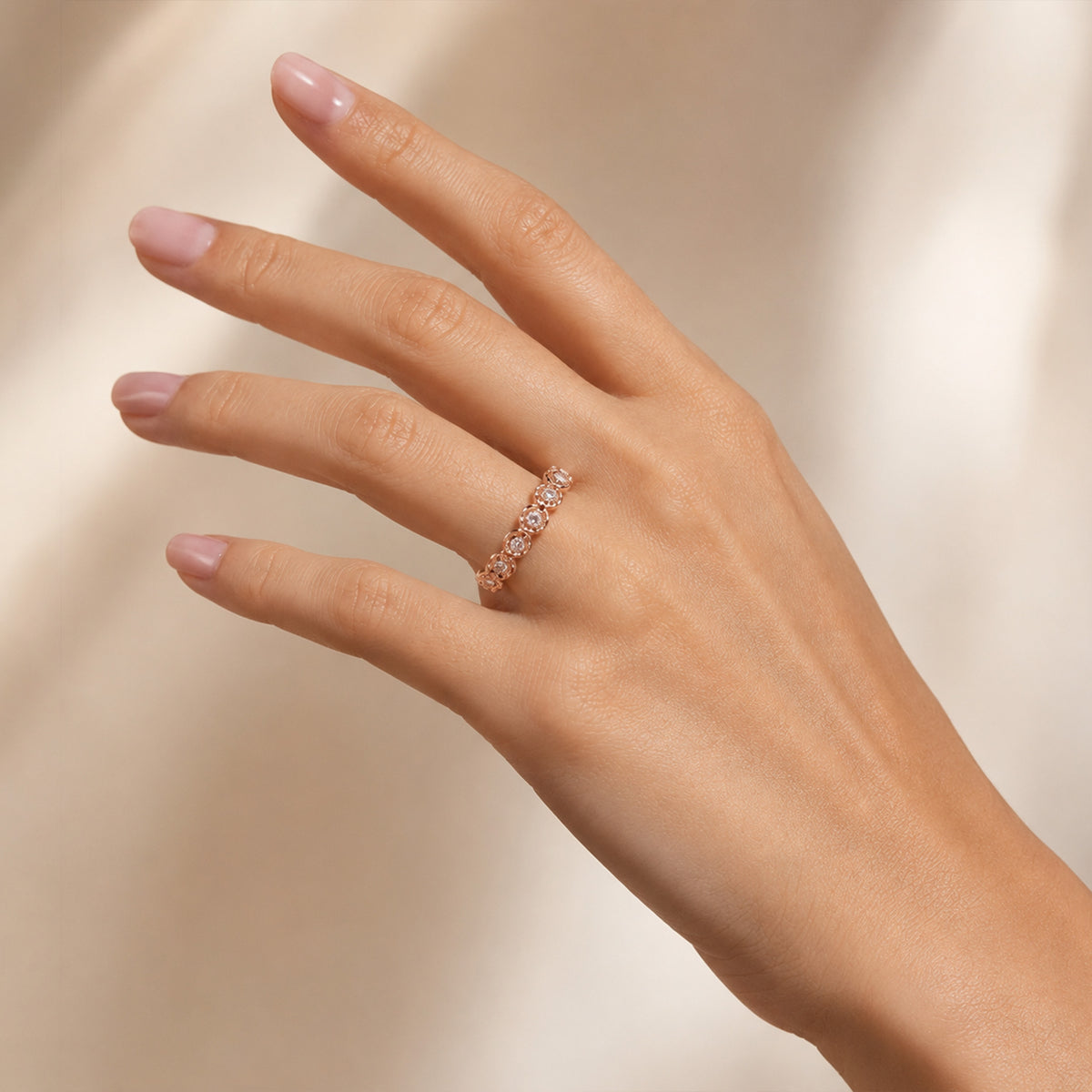 Elegant Rose Design Round Cut Lab Grown Diamond Eternity Women's Wedding Band #MCWBL0069