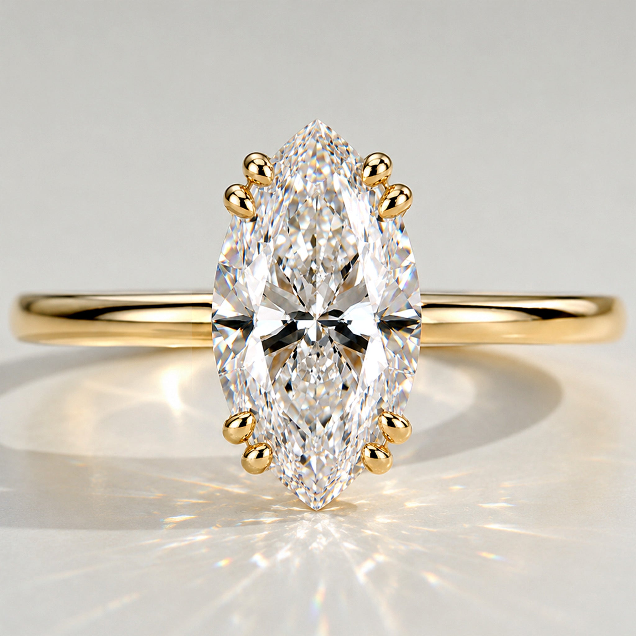 Solitaire Modern Minimalist Design Marquise Cut Lab Grown Diamond Standard Basket Knife Edge Shank Polished Engagement Rings #MCERL0010