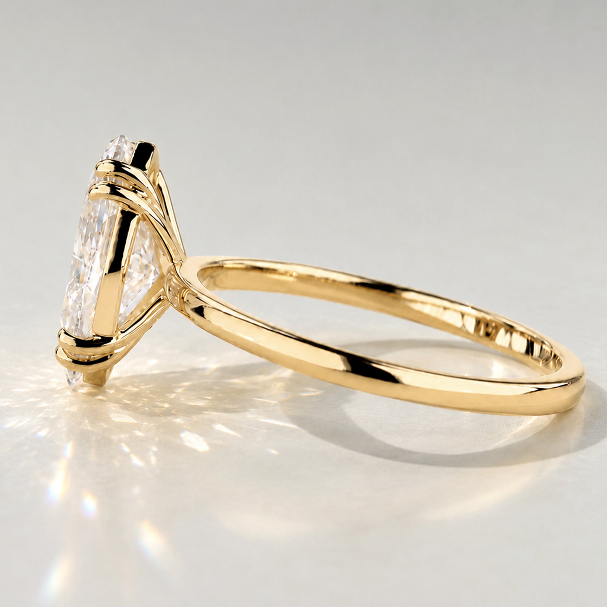 Solitaire Modern Minimalist Design Marquise Cut Lab Grown Diamond Standard Basket Knife Edge Shank Polished Engagement Rings #MCERL0010