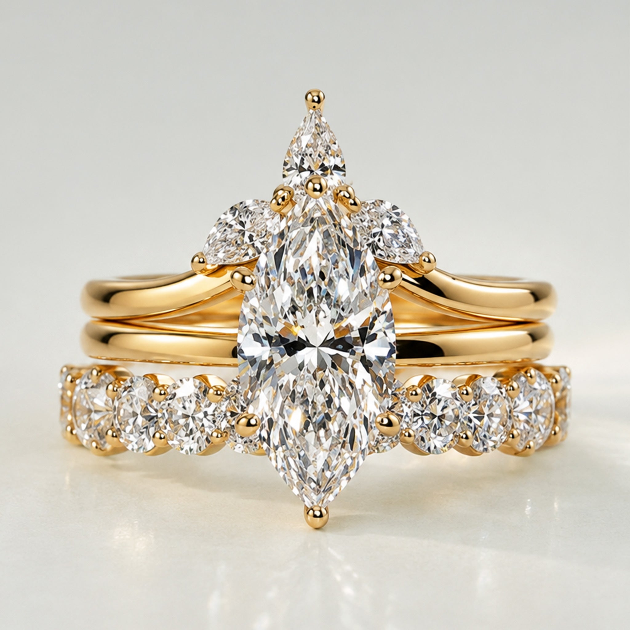 Modern Design Marquise Cut Lab Grown Diamond Center Stone Bridal Set With Curved Band #MCBSL0006