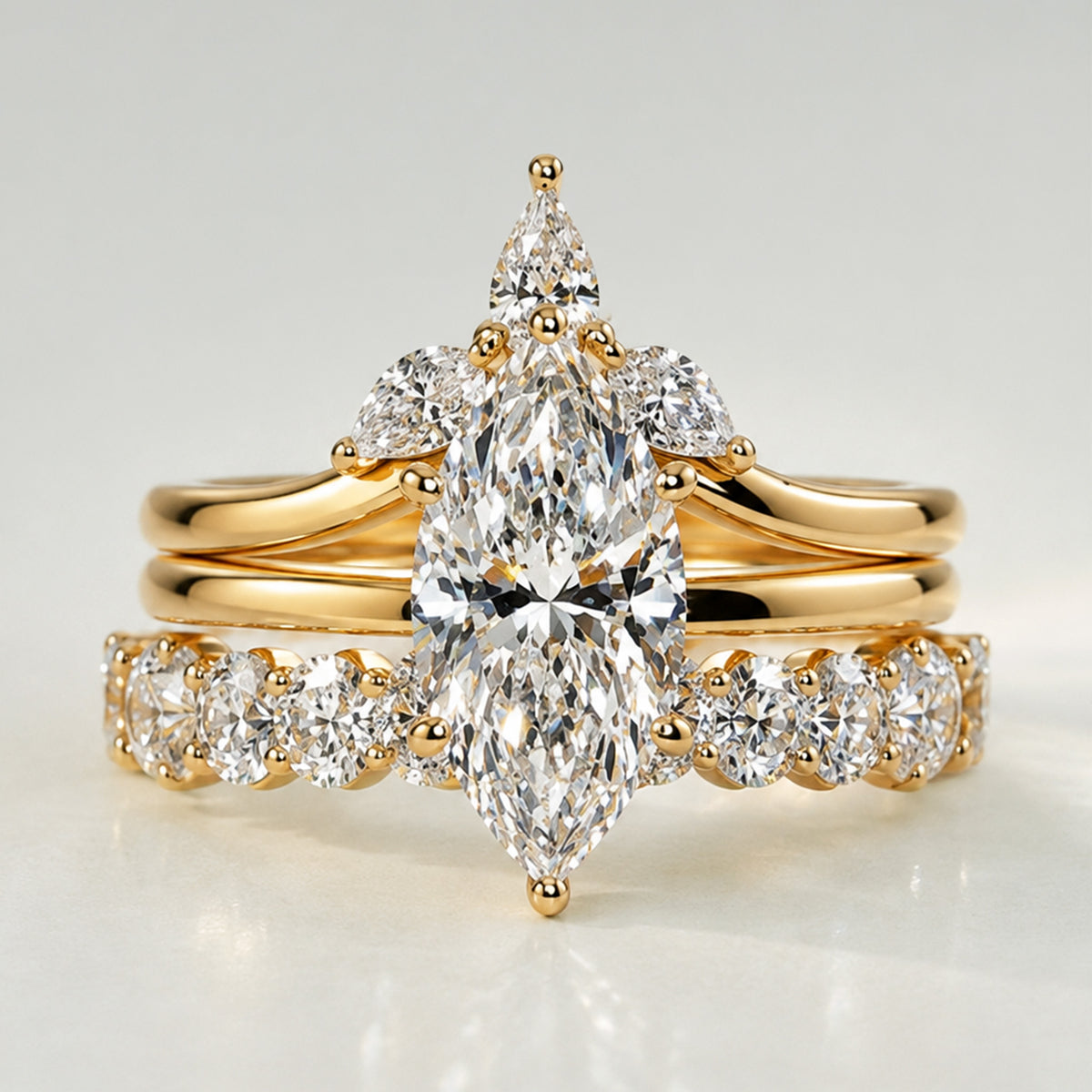 Modern Design Marquise Cut Lab Grown Diamond Center Stone Bridal Set With Curved Band #MCBSL0006