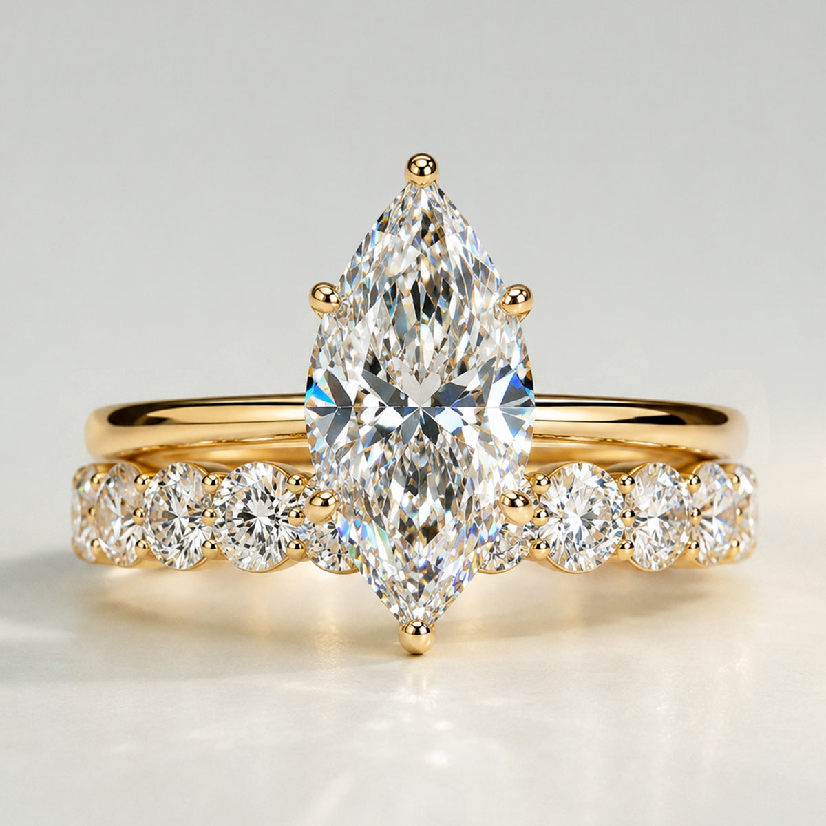 Modern Design Marquise Cut Lab Grown Diamond Center Stone Bridal Set With Curved Band #MCBSL0006