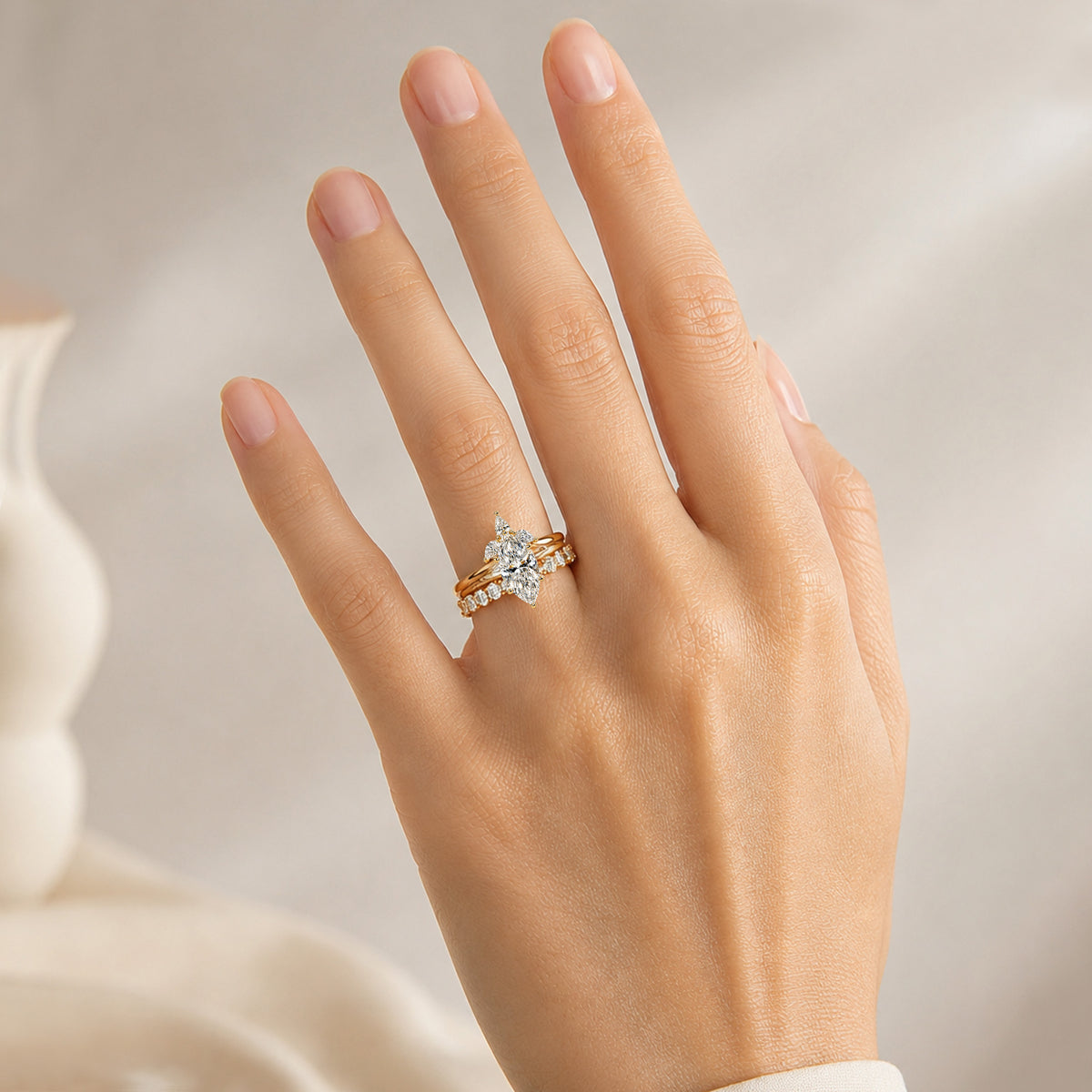 Modern Design Marquise Cut Lab Grown Diamond Center Stone Bridal Set With Curved Band #MCBSL0006
