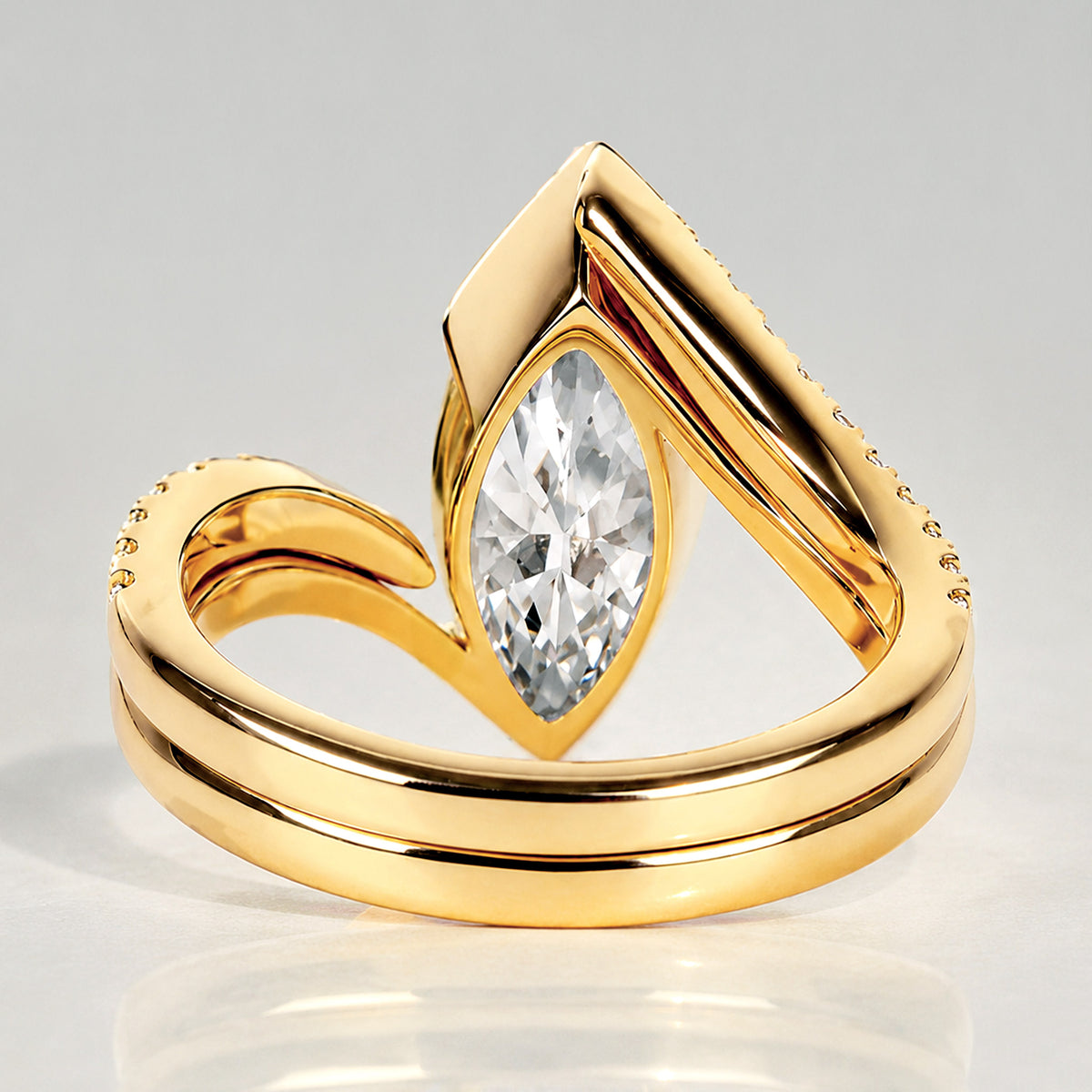 Modern Bypass Design Marquise Cut Lab Grown Diamond Center Stone Bridal Set With Open Shank Band #MCBSL0010