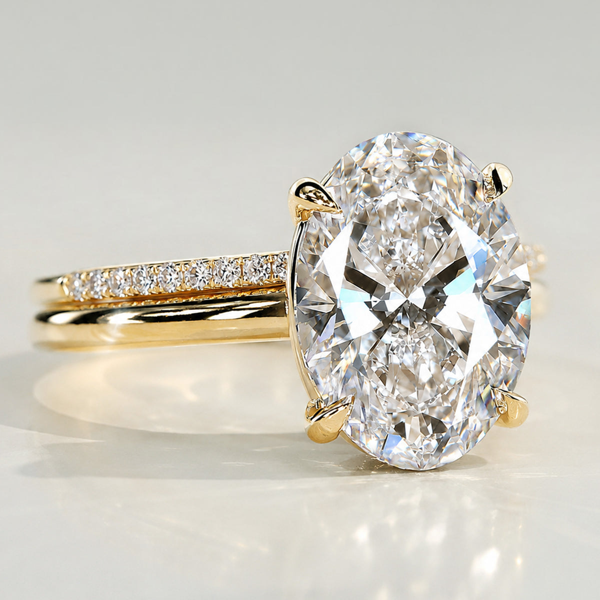 Classic Design Oval Cut Lab Grown Diamond Center Stone Bridal Set With Half Pave Band #MCBSL0023