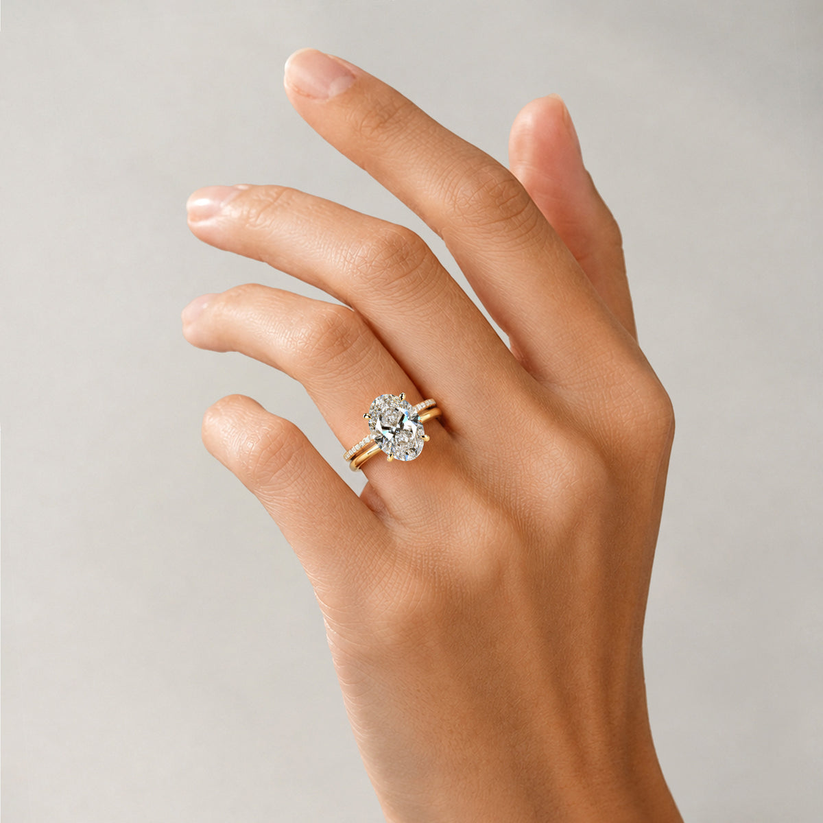 Classic Design Oval Cut Lab Grown Diamond Center Stone Bridal Set With Half Pave Band #MCBSL0023