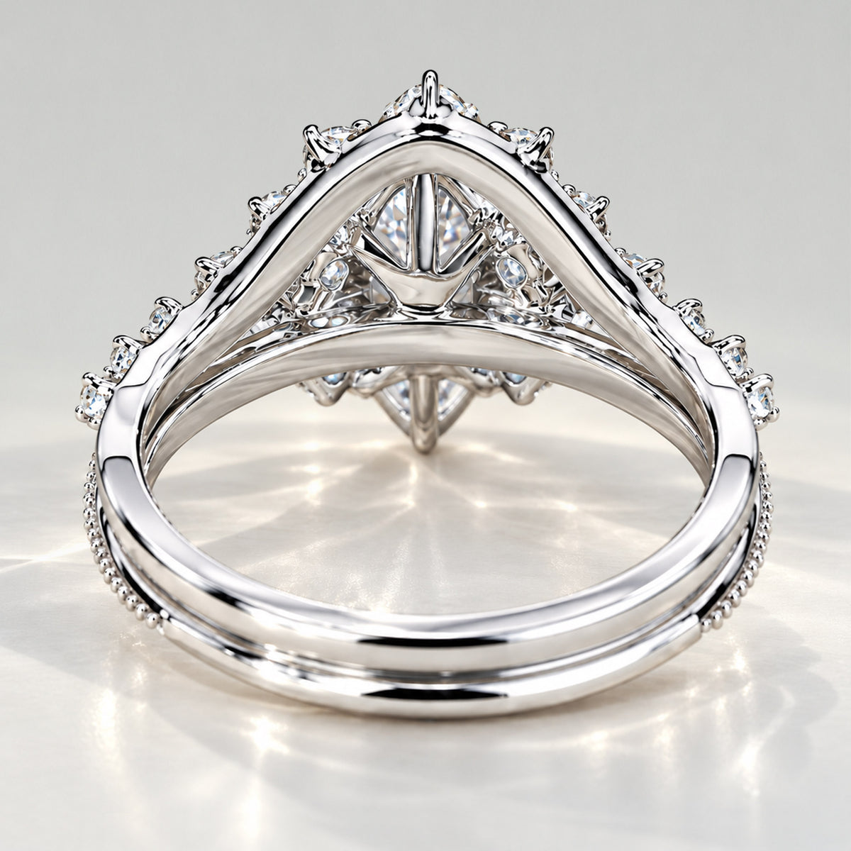 Halo Art Deco Design Marquise Cut Lab Grown Diamond Milgrain Engraved Bridal Set With Round Cut Stones Half Pave Curved Band #MCBSL0030