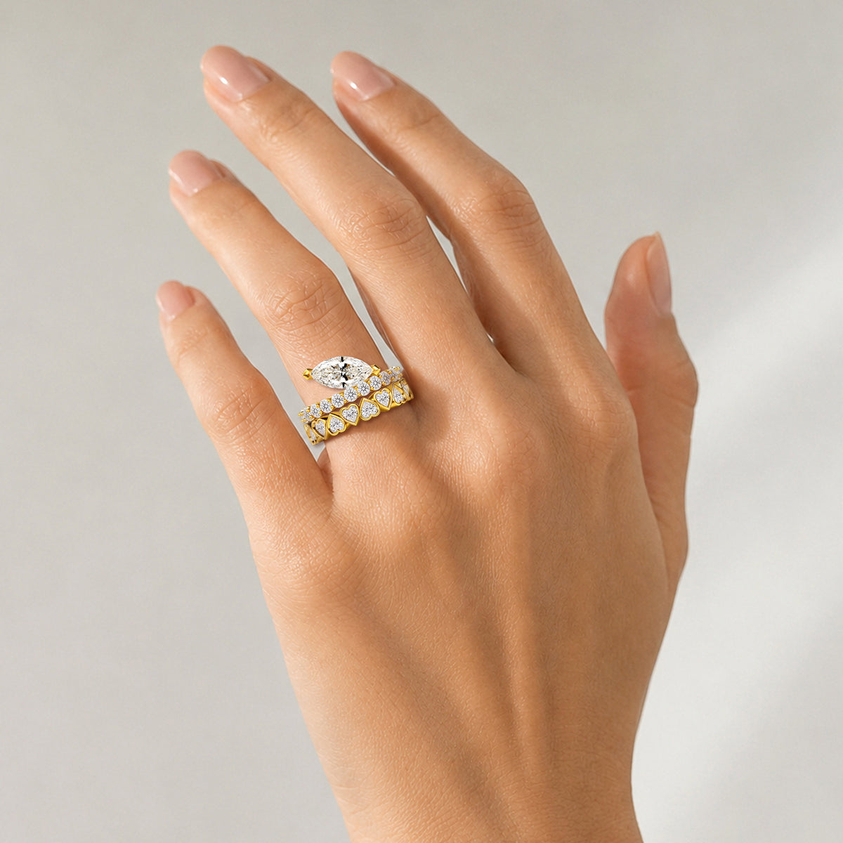 Modern ArtDeco Design Marquise Cut Lab Grown Diamond Center Stone Bridal Set With Heart Cut Stones Pave Band #MCBSL0038