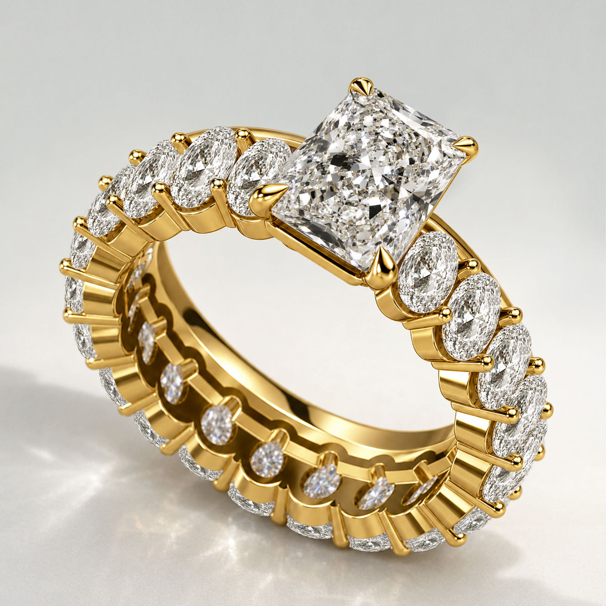 Classic Design Radiant Cut Lab Grown Diamond Center Stone Bridal Set With Oval Cut Stones Pave Band #MCBSL0039