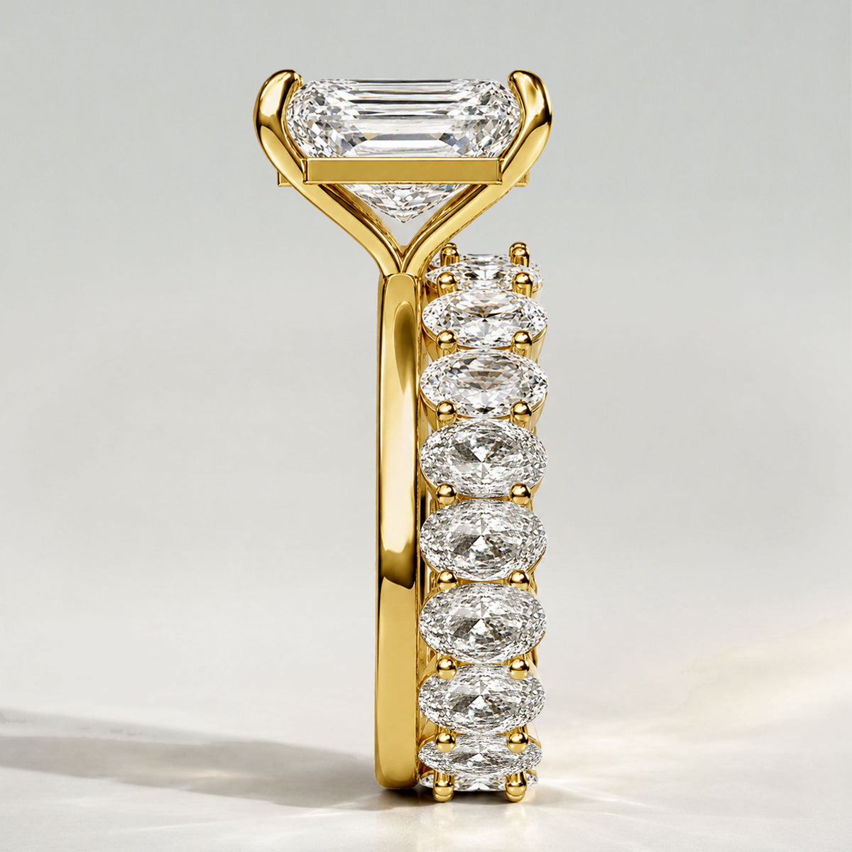 Classic Design Radiant Cut Lab Grown Diamond Center Stone Bridal Set With Oval Cut Stones Pave Band #MCBSL0039