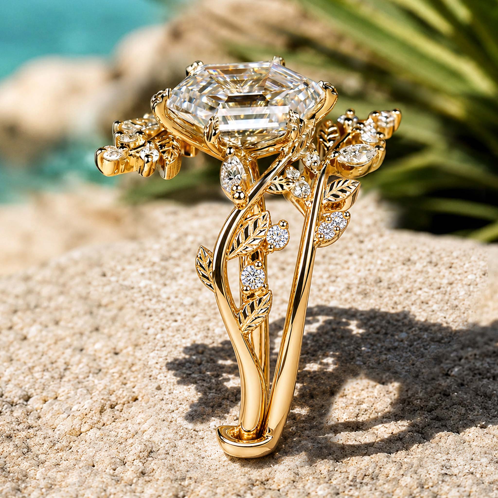 Nature Inspired Floral 2CT Design Dutch Marquise Cut Moissanite Vines Shank Bridal Set With Open Shank Band And Marquise Accent Moissanites #MCBSM0006