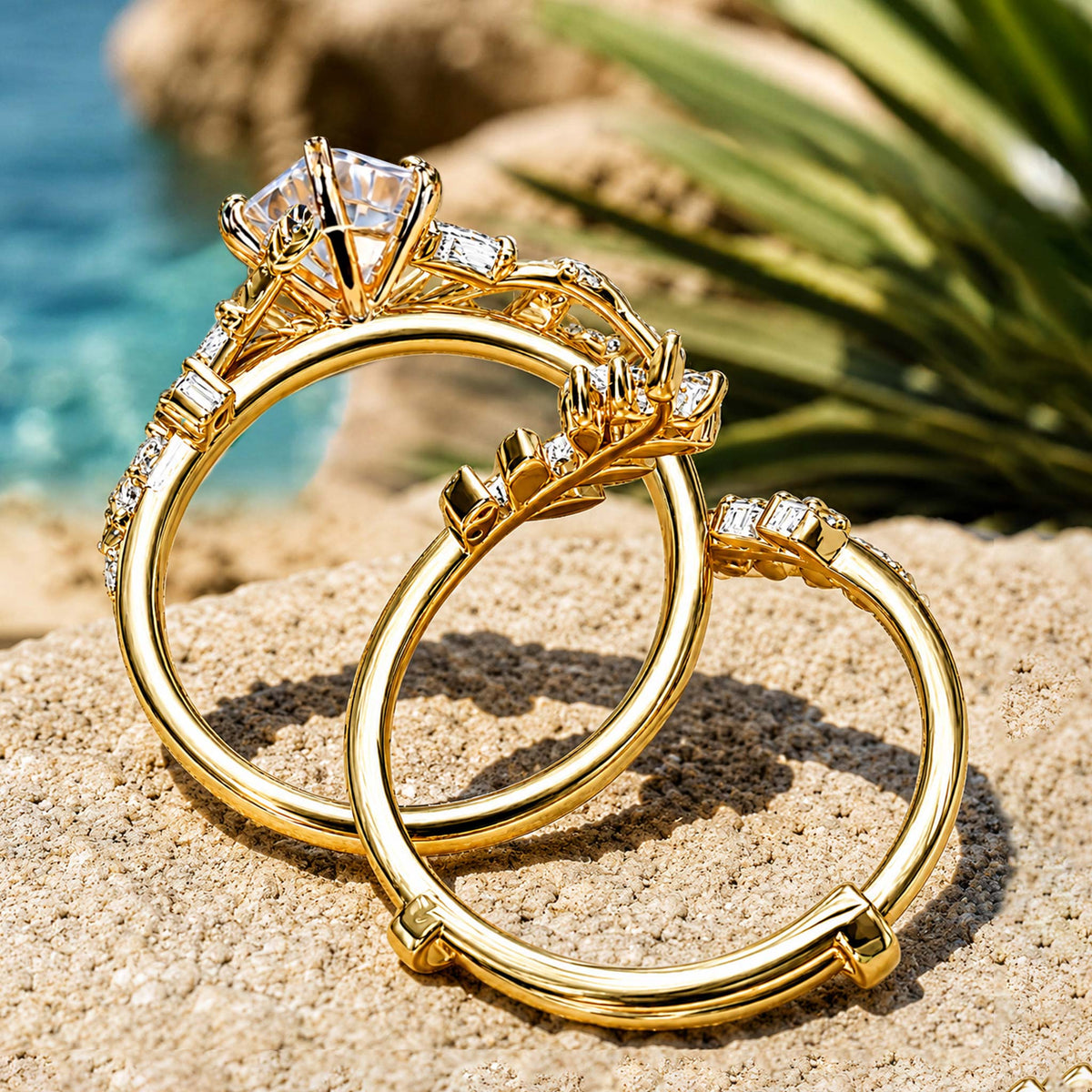 Nature Inspired Floral 2CT Design Dutch Marquise Cut Moissanite Vines Shank Bridal Set With Open Shank Band And Marquise Accent Moissanites #MCBSM0006