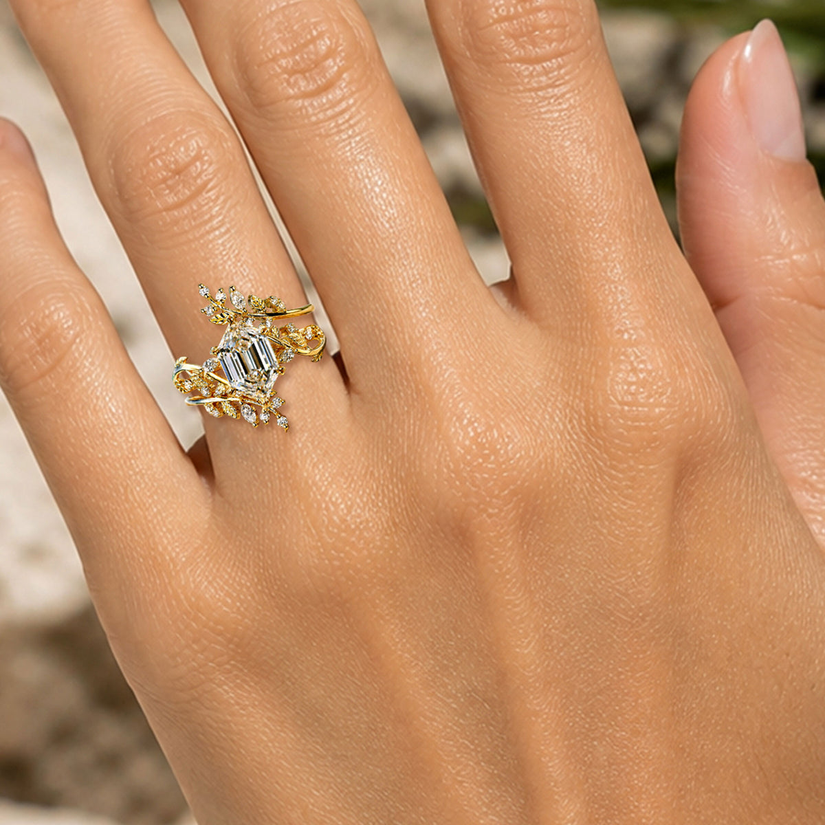 Nature Inspired Floral 2CT Design Dutch Marquise Cut Moissanite Vines Shank Bridal Set With Open Shank Band And Marquise Accent Moissanites #MCBSM0006