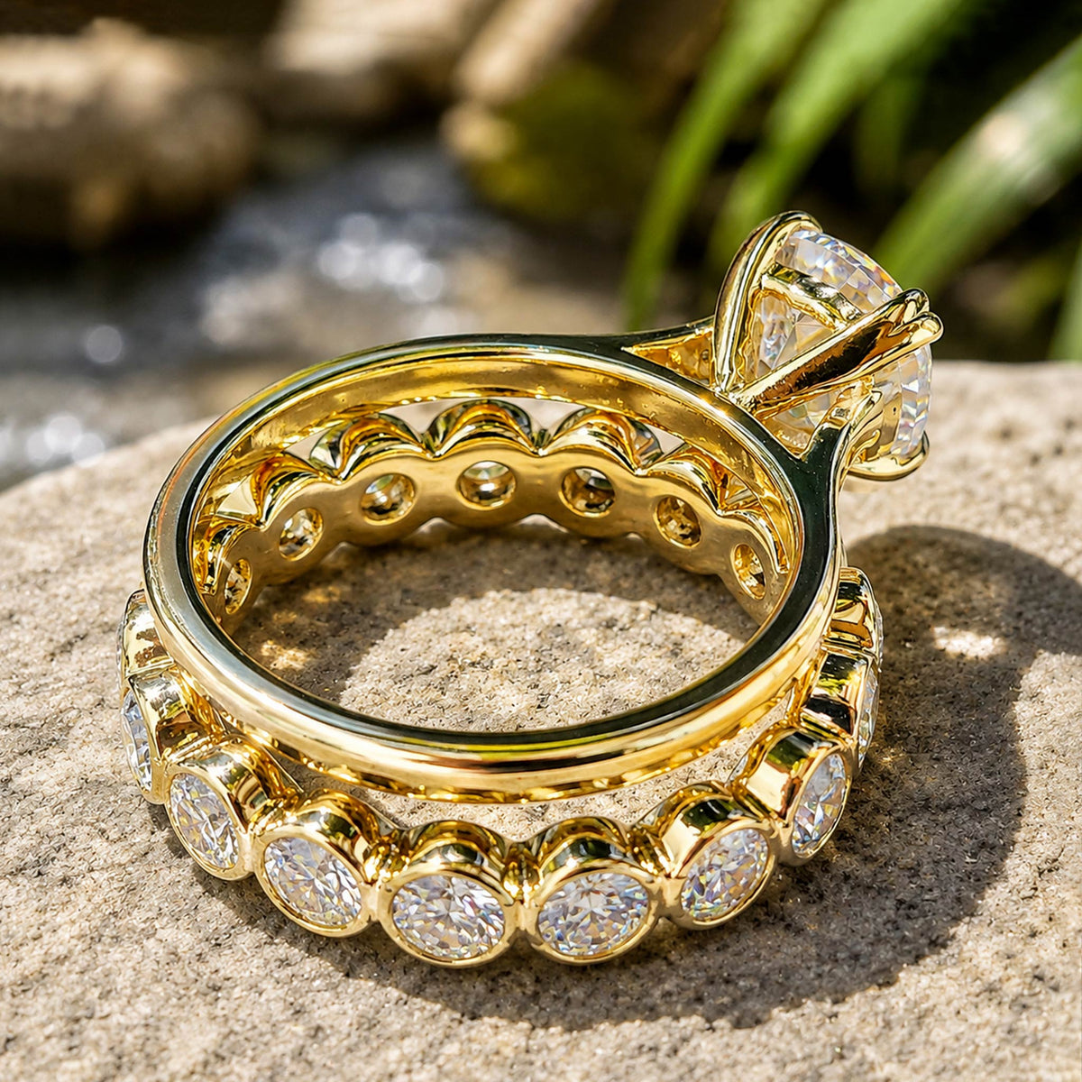 Classic Design Cushion Cut Moissanite Center Stone Cathedral Basket Bridal Set With Pave Moissanite Band #MCBSM0009