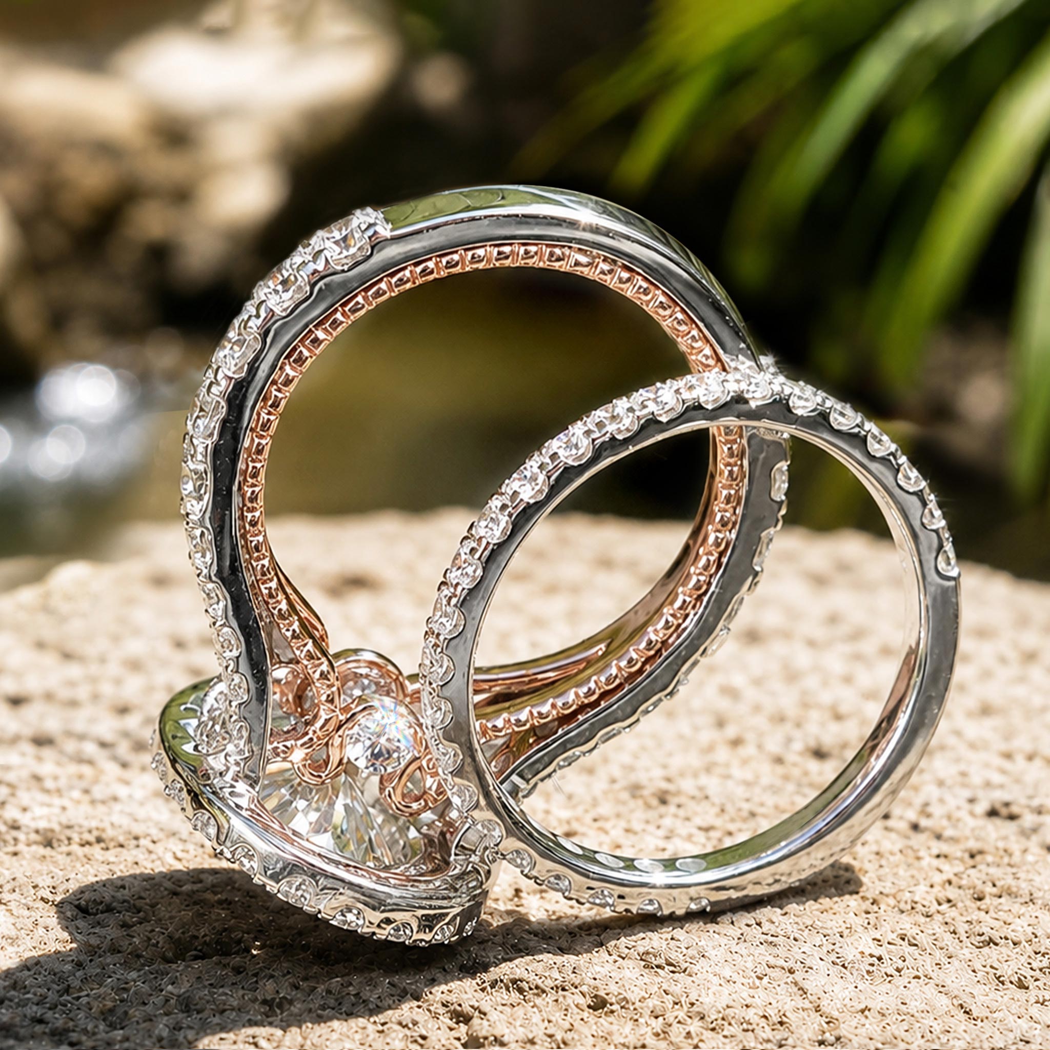 Halo Vintage Design Oval Cut Moissanite Cathedral Basket Pave Shank Bridal Set With Round Cut Accent Stones #MCBSM0011