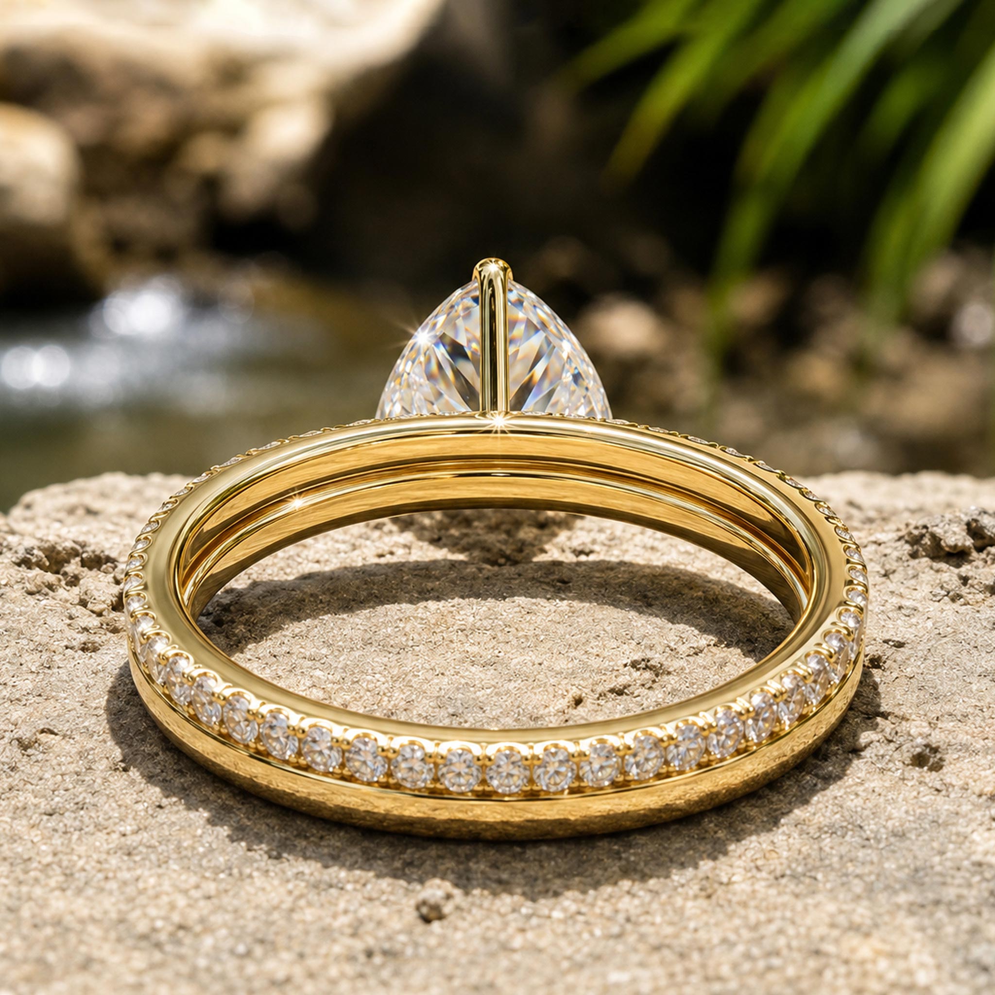 Modern Design Trillion Cut Moissanite Open Basket Pave Shank Bridal Set With Round Cut Accent Stones #MCBSM0015