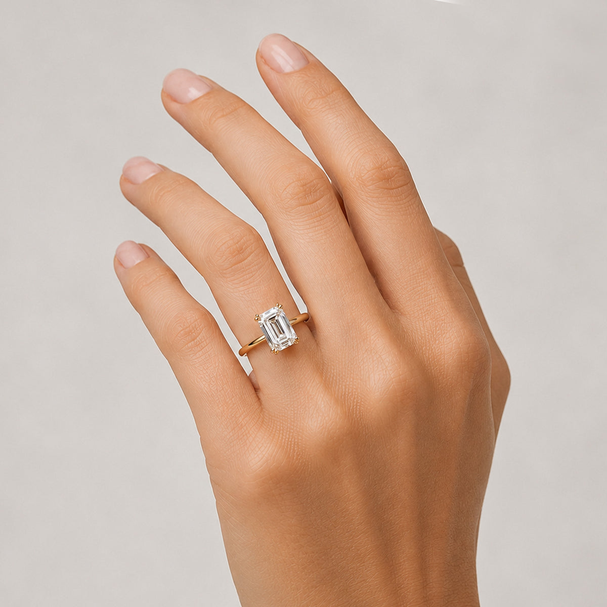 Solitaire Minimalist Design Emerald Cut Lab Grown Diamond Engagement Rings #MCERL0003