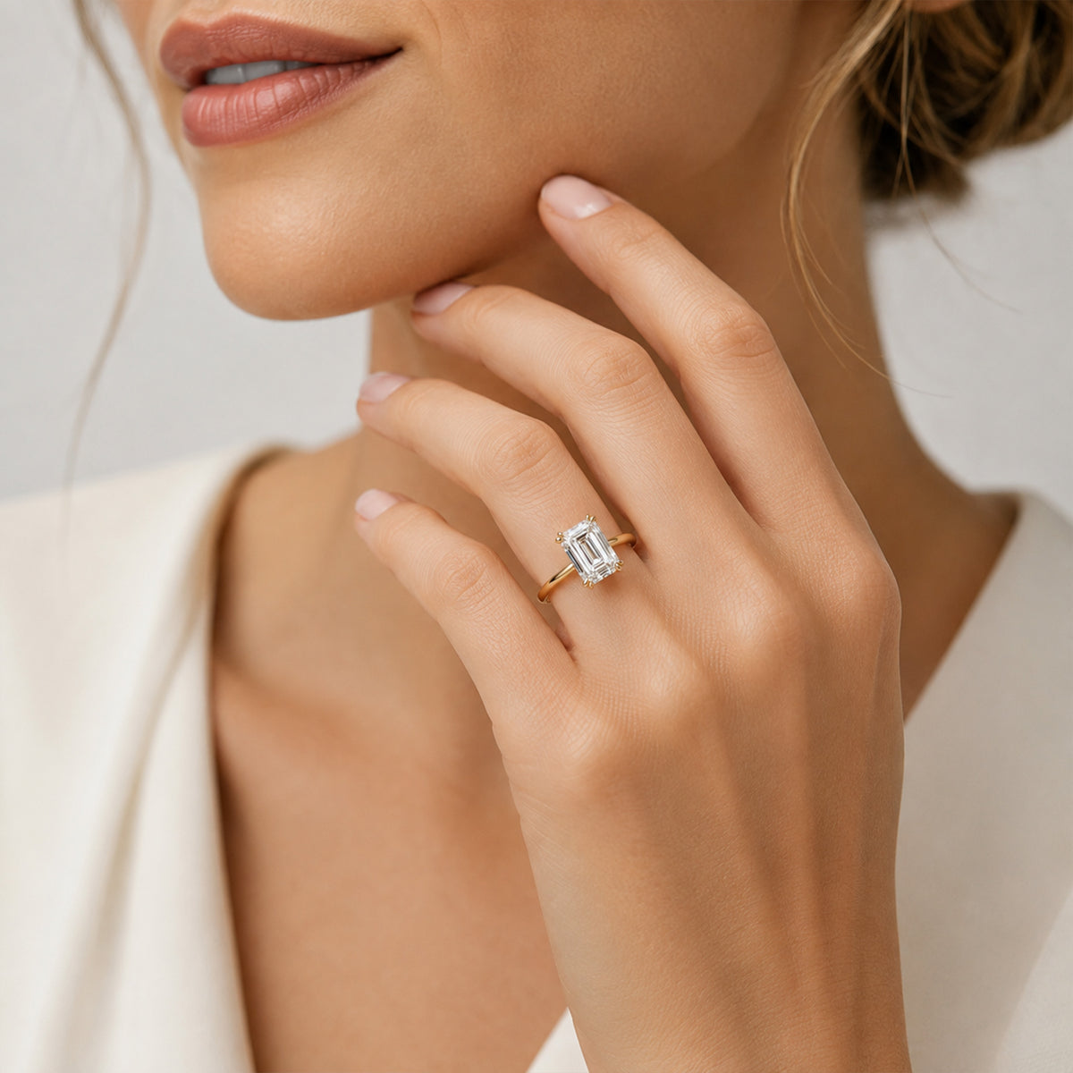 Solitaire Minimalist Design Emerald Cut Lab Grown Diamond Engagement Rings #MCERL0003