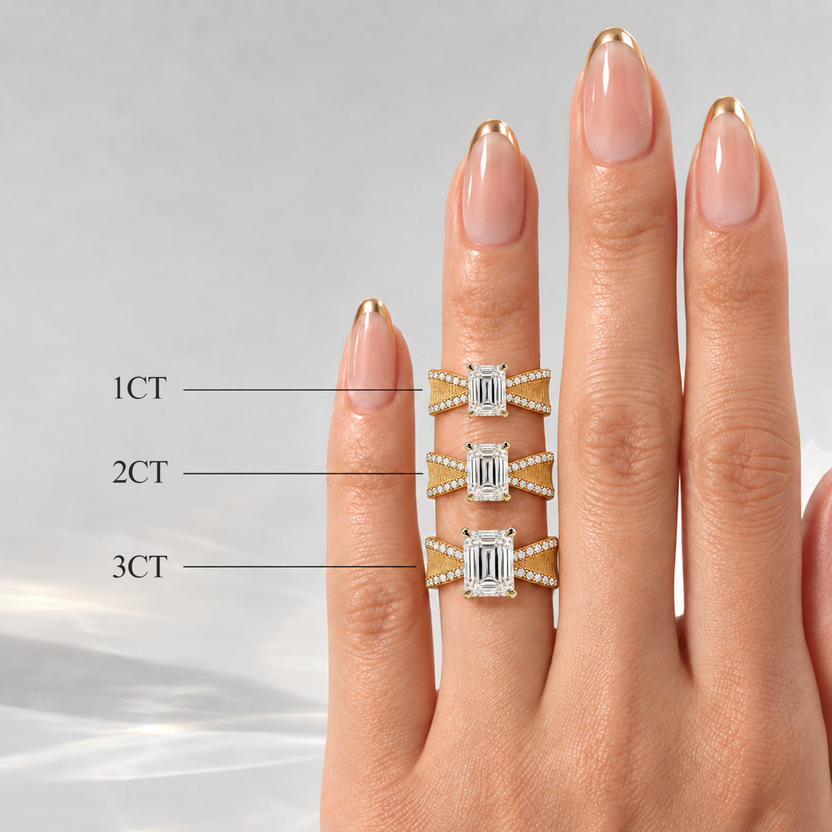 Art Deco Modern Design Emerald Cut Lab Grown Diamond Pave Tapered Shank Brushed Finish Engagement Rings #MCERL0005