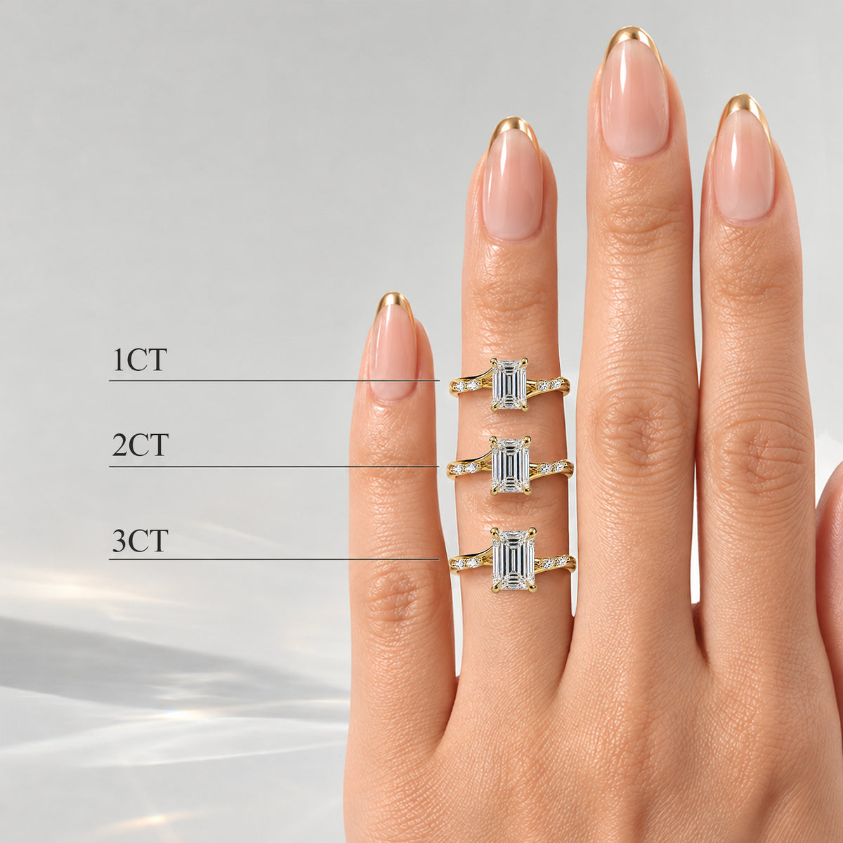 Modern Minimalist Design Emerald Cut Lab Grown Diamond Cathedral Basket Tapered Shank Polished Engagement Rings With Marquise Cut Accent Diamonds #MCERL0006