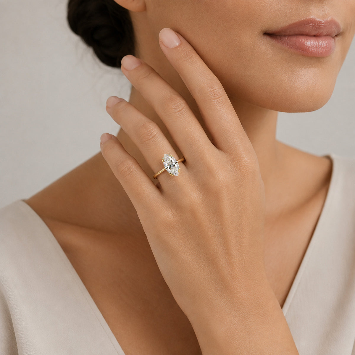 Solitaire Modern Minimalist Design Marquise Cut Lab Grown Diamond Standard Basket Knife Edge Shank Polished Engagement Rings #MCERL0010