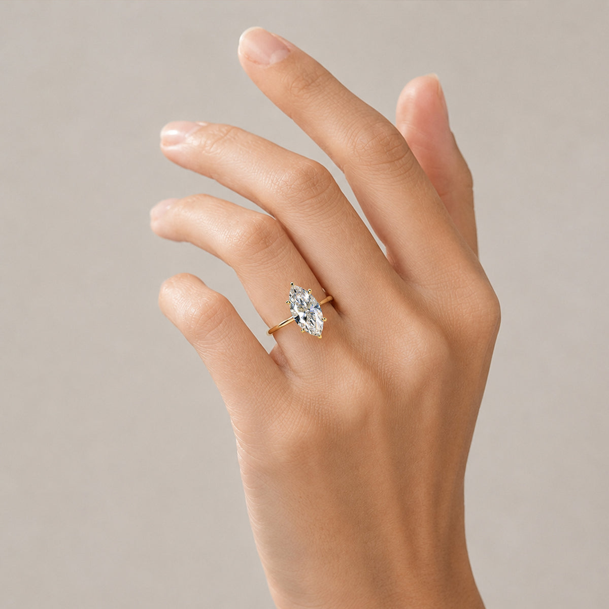 Solitaire Modern Minimalist Design Marquise Cut Lab Grown Diamond Standard Basket Knife Edge Shank Polished Engagement Rings #MCERL0011