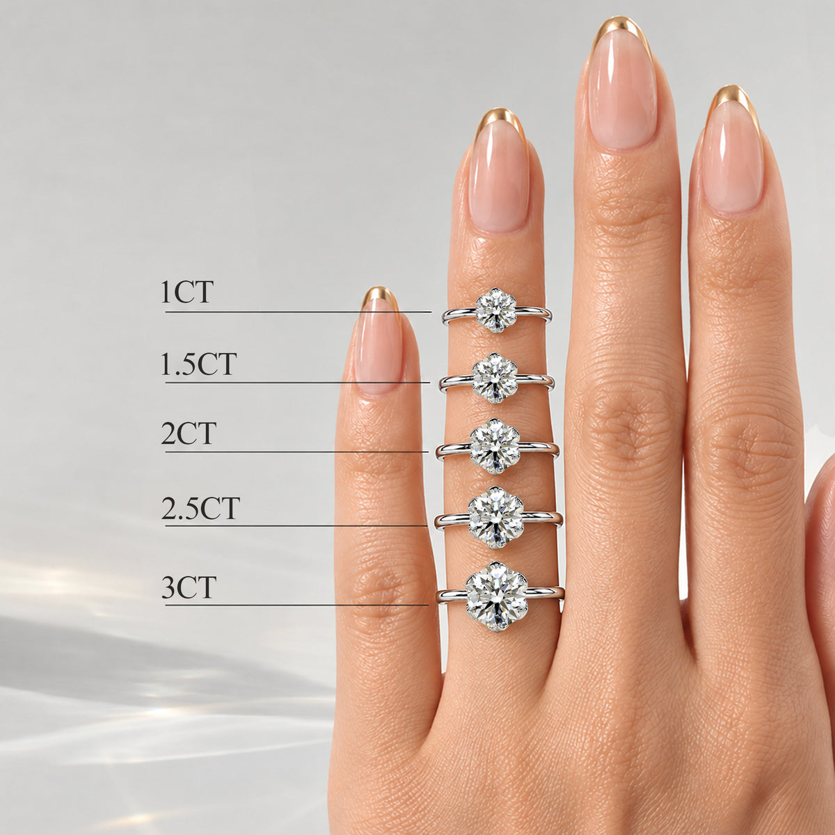 Solitaire Minimalist Nature Inspired Design Round Cut Lab Grown Diamond Tulip Basket Polished Engagement Rings #MCERL0015