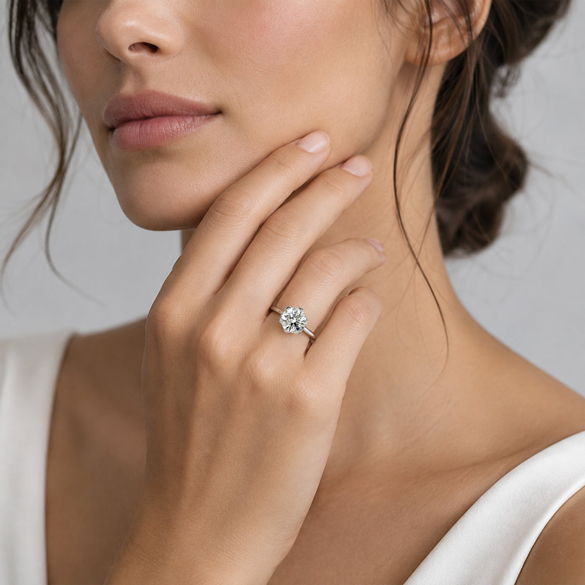 Solitaire Minimalist Nature Inspired Design Round Cut Lab Grown Diamond Tulip Basket Polished Engagement Rings #MCERL0015
