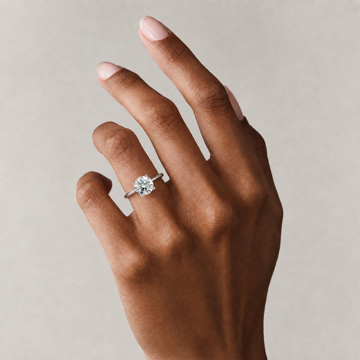 Solitaire Minimalist Modern Design Round Cut Lab Grown Diamond Tulip Basket Knife Edge Shank Polished Engagement Rings #MCERL0017