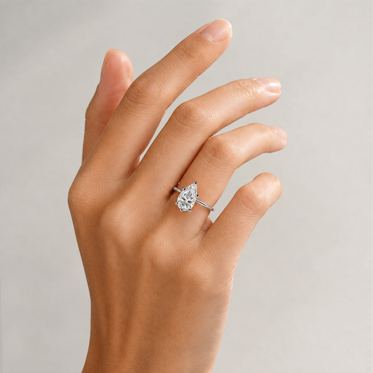 Solitaire Modern Minimalist Design Pear Cut Lab Grown Diamond Standard Basket Knife Edge Shank Polished Engagement Ring #MCERL0023