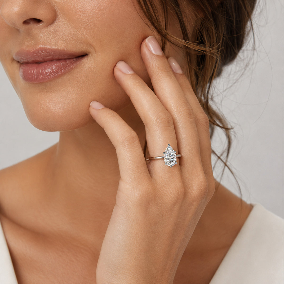 Solitaire Modern Minimalist Design Pear Cut Lab Grown Diamond Standard Basket Knife Edge Shank Polished Engagement Ring #MCERL0023