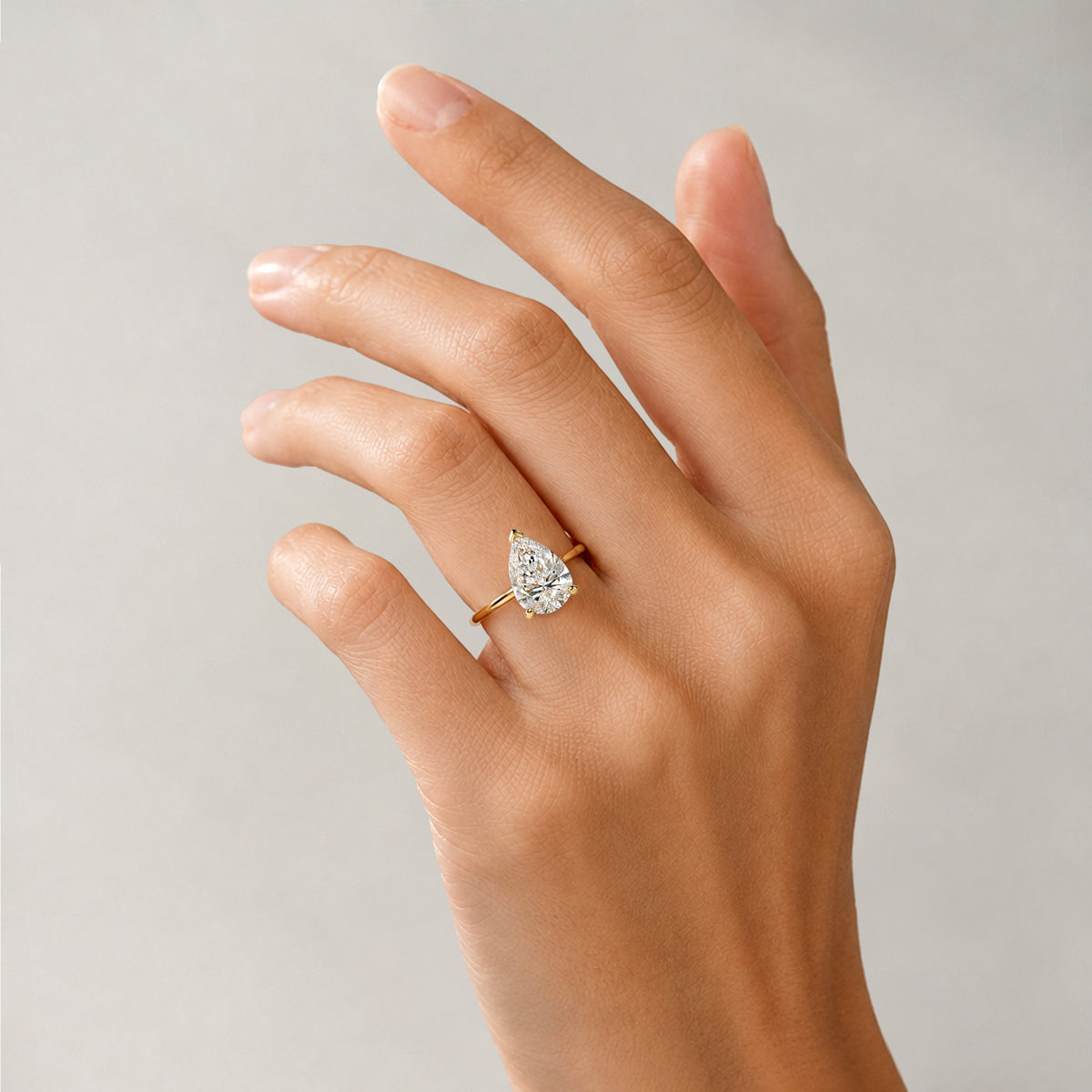 Solitaire Minimalist Design Pear Cut Lab Grown Diamond Trellis Basket Polished Engagement Ring #MCERL0024
