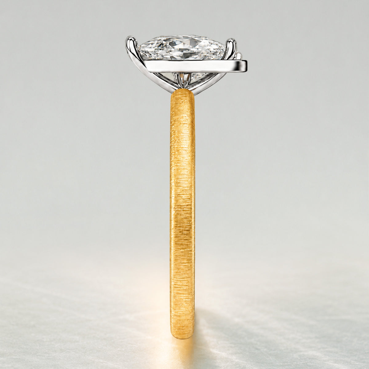 Vintage Design Pear Cut Lab Grown Diamond Center Stone Brushed Finish Engagement Ring With Round Cut Accent Stones #MCERL0025