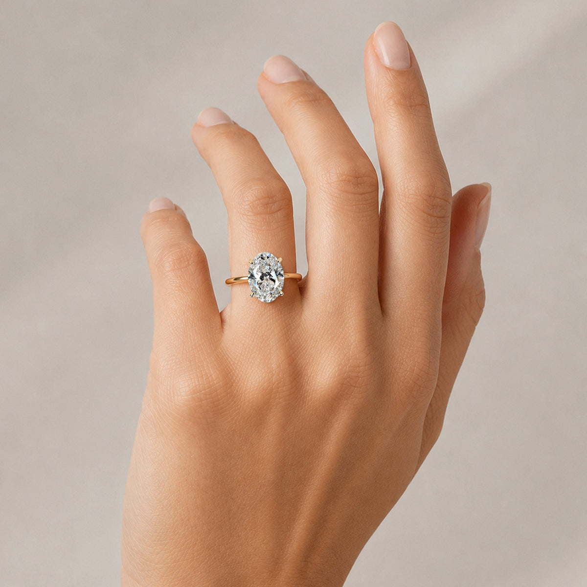 Solitaire Minimalist Design Oval Cut Lab Grown Diamond Cathedral Basket Tapered Shank Polished Engagement Rings #MCERL0034