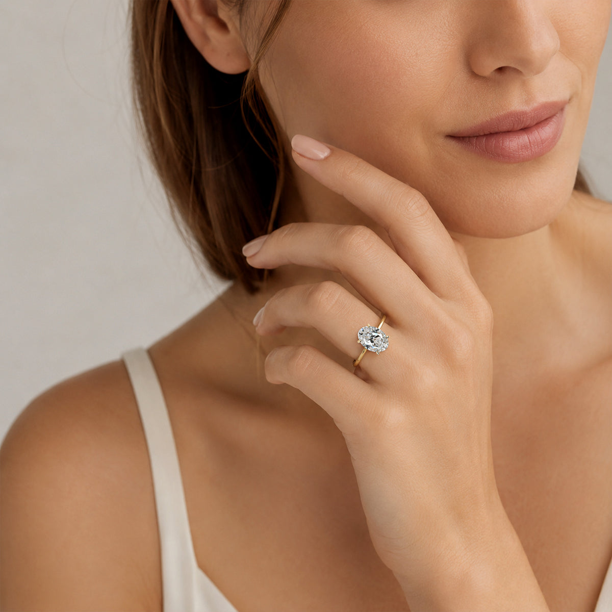 Solitaire Minimalist Design Oval Cut Lab Grown Diamond Cathedral Basket Tapered Shank Polished Engagement Rings #MCERL0034