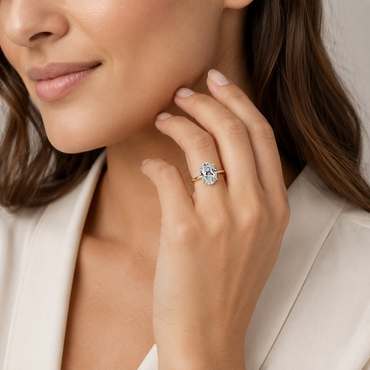 Solitaire Minimalist Design Oval Cut Lab Grown Diamond Engagement Ring #MCERL0035