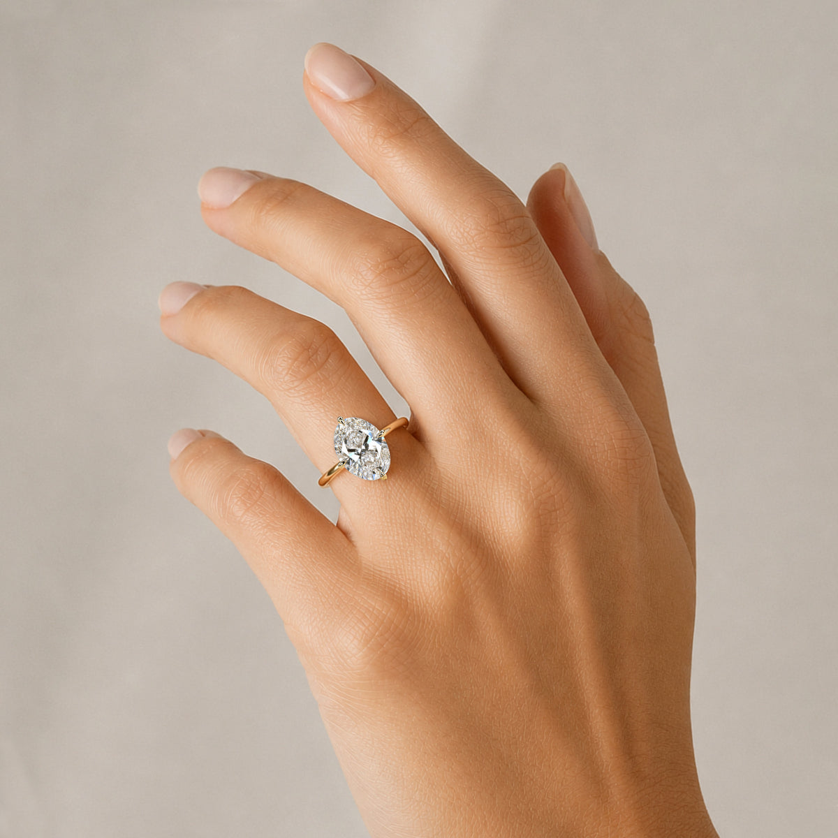 Solitaire Minimalist Modern Design Oval Cut Lab Grown Diamond Standard Basket Polished Engagement Ring #MCERL0036