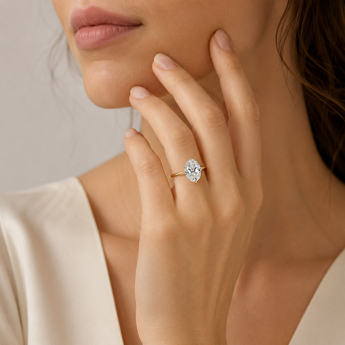 Solitaire Minimalist Modern Design Oval Cut Lab Grown Diamond Standard Basket Polished Engagement Ring #MCERL0036