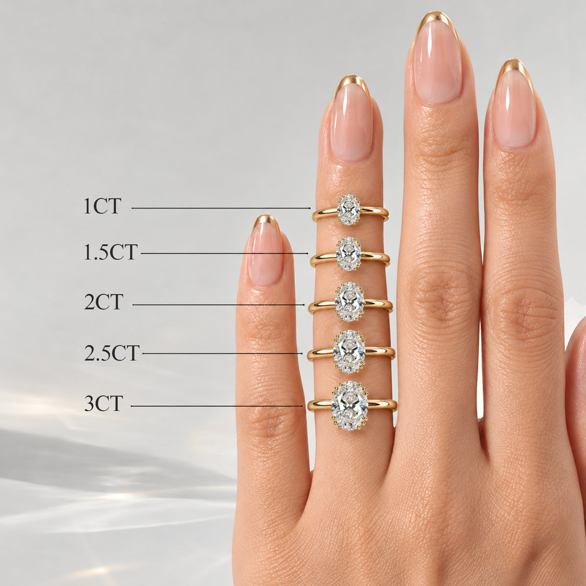 Solitaire Hidden Halo Minimalist Design Oval Cut Lab Grown Diamond Tulip Basket Polished Engagement Ring With Round Cut Accent Stones #MCERL0037
