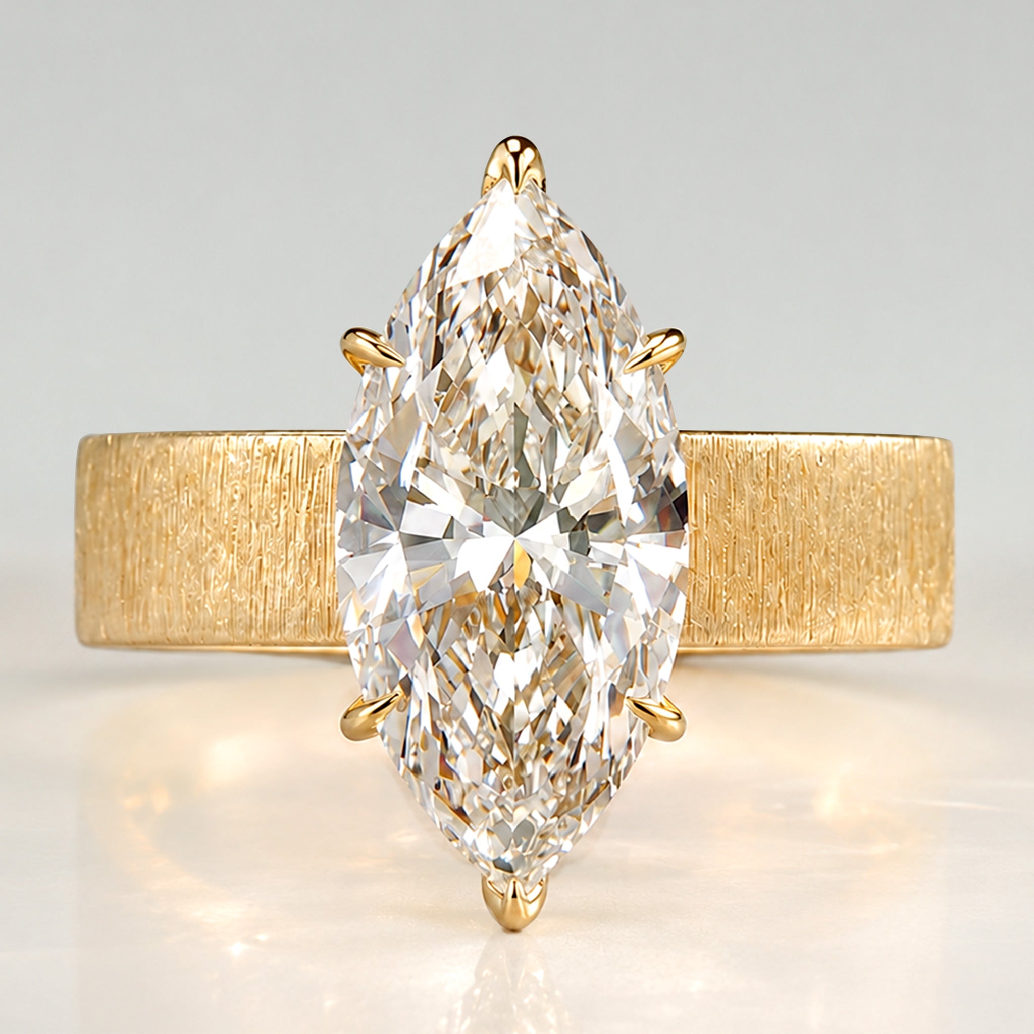 Modern Design Marquise Cut Lab Grown Diamond Center Stone Hand Brush Finish Engagement Ring #MCERL0043