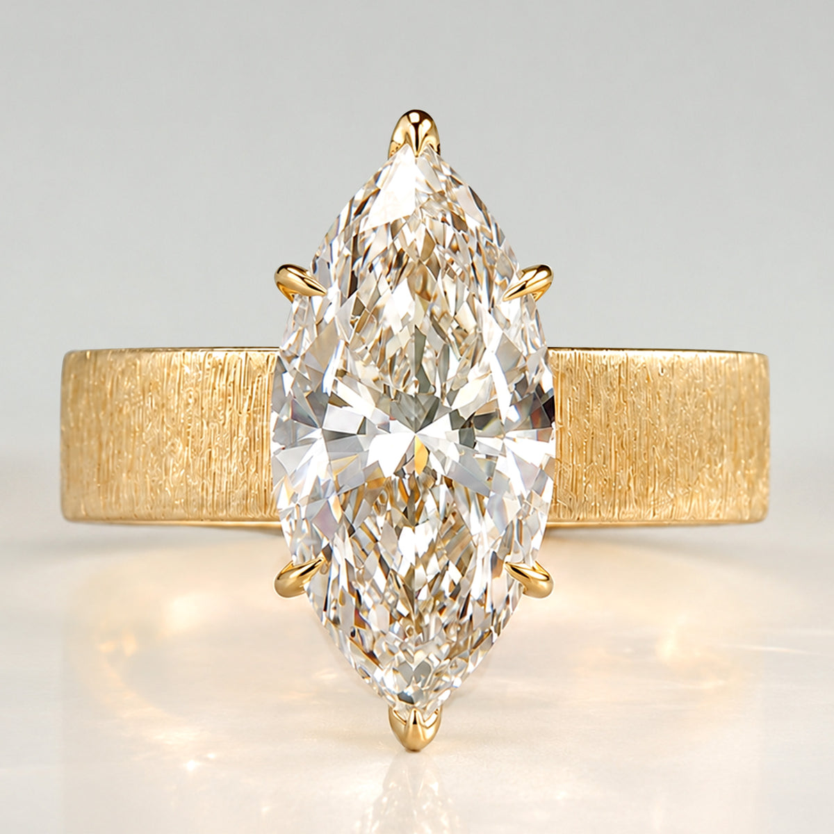 Modern Design Marquise Cut Lab Grown Diamond Center Stone Hand Brush Finish Engagement Ring #MCERL0043