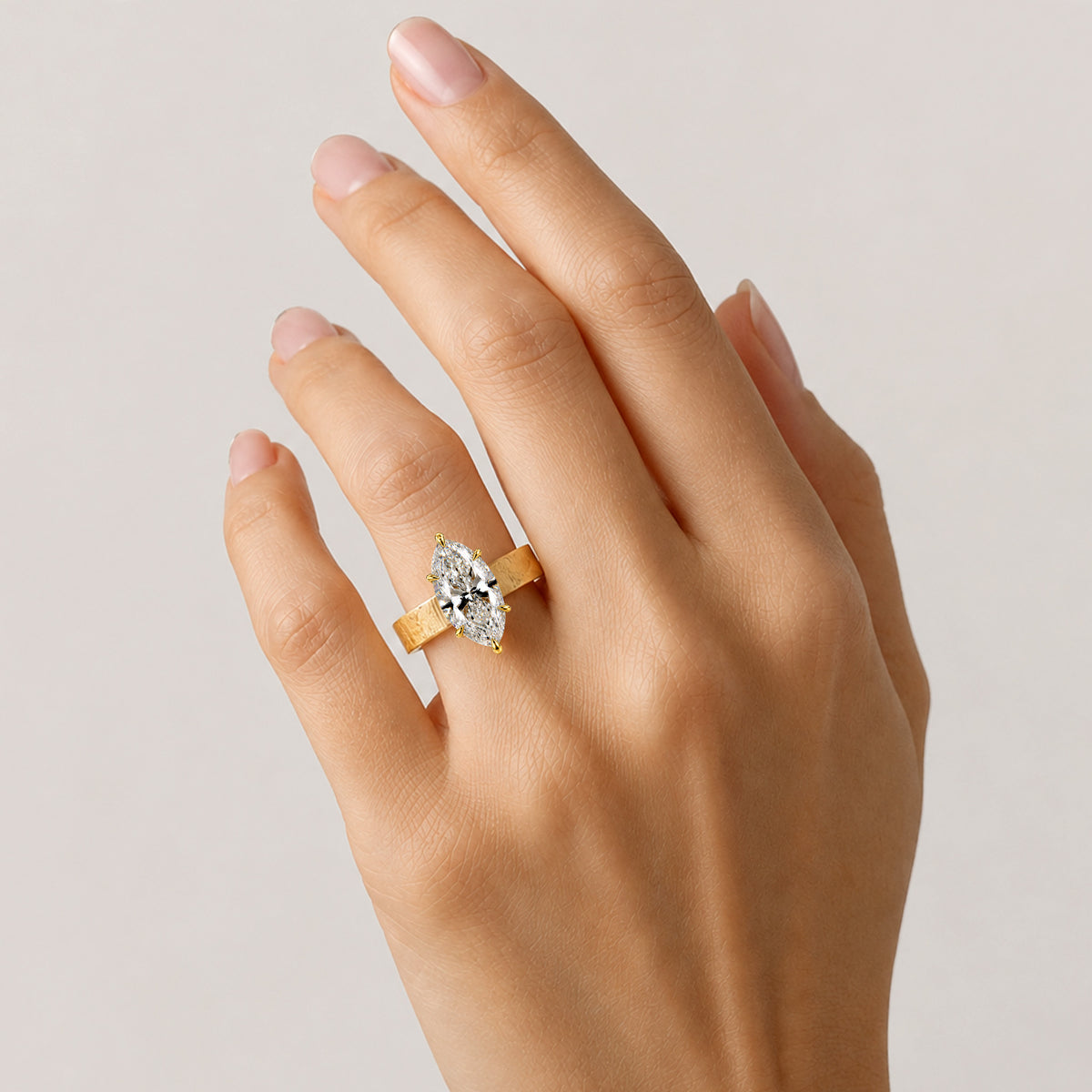 Modern Design Marquise Cut Lab Grown Diamond Center Stone Hand Brush Finish Engagement Ring #MCERL0043