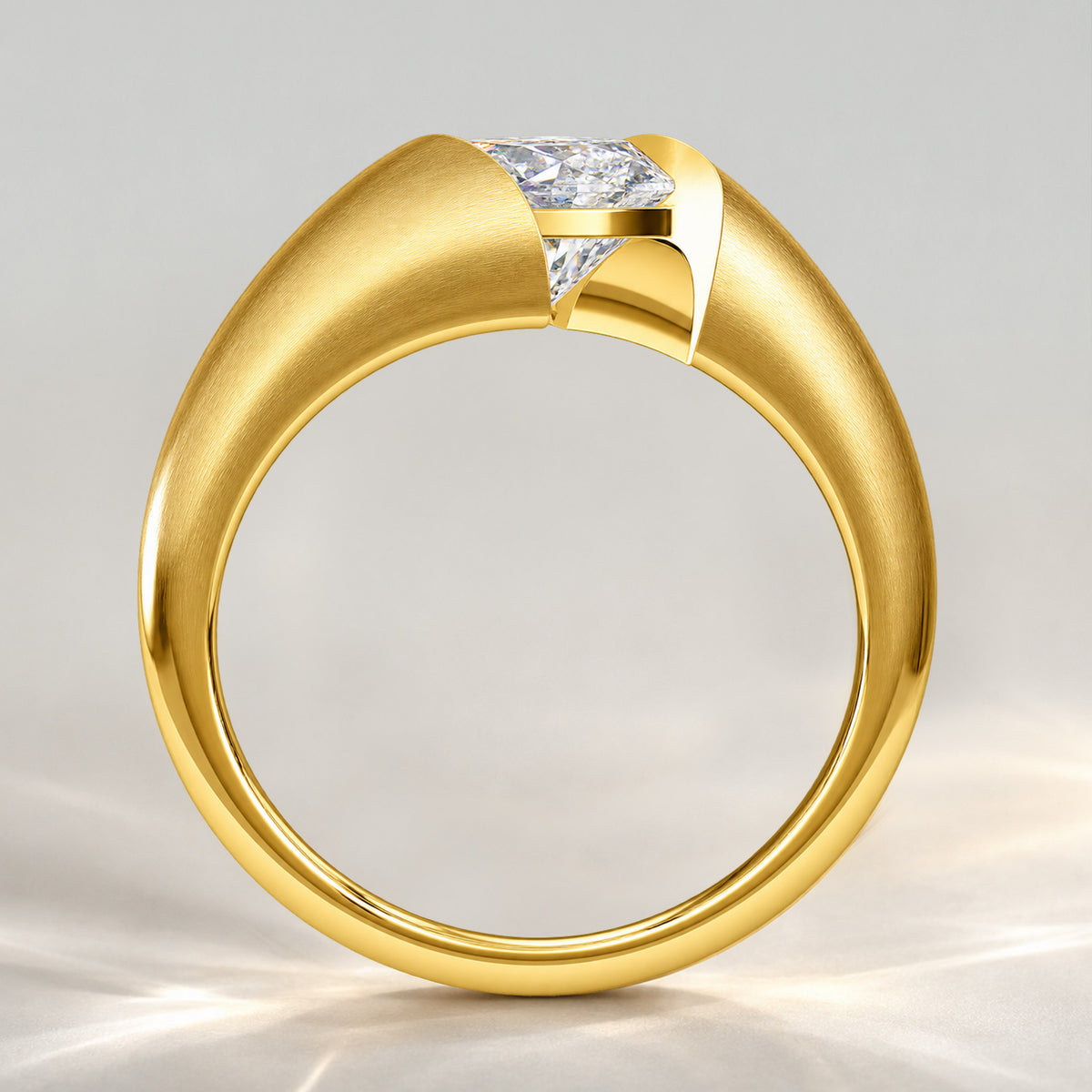 Solitaire Modern Design Oval Cut Lab Grown Diamond Center Stone Bypass Hand Brushed Finish Engagement Ring #MCERL0044