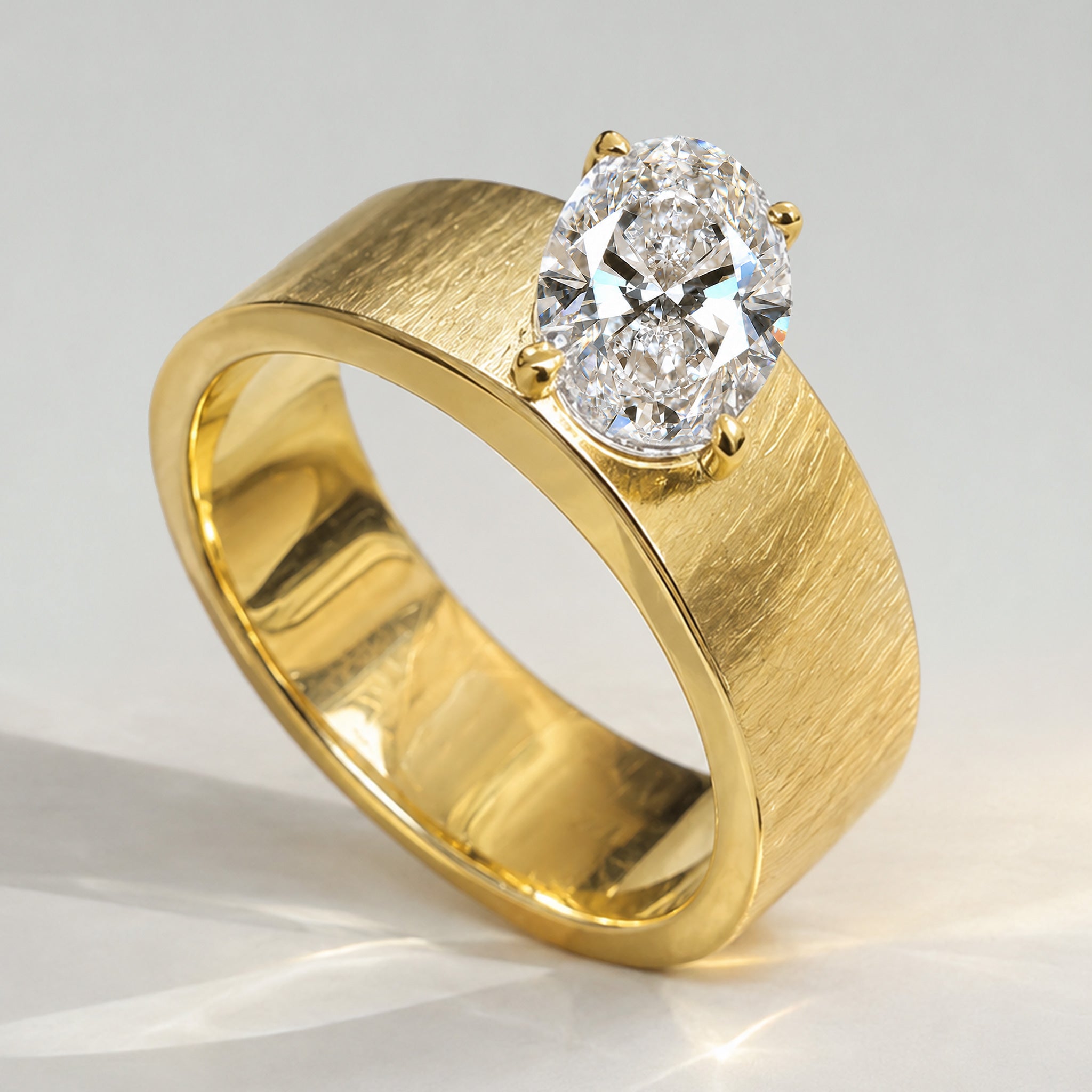 Solitaire Modern Design Oval Cut Lab Grown Diamond Center Stone Hammered Engagement Ring #MCERL0045