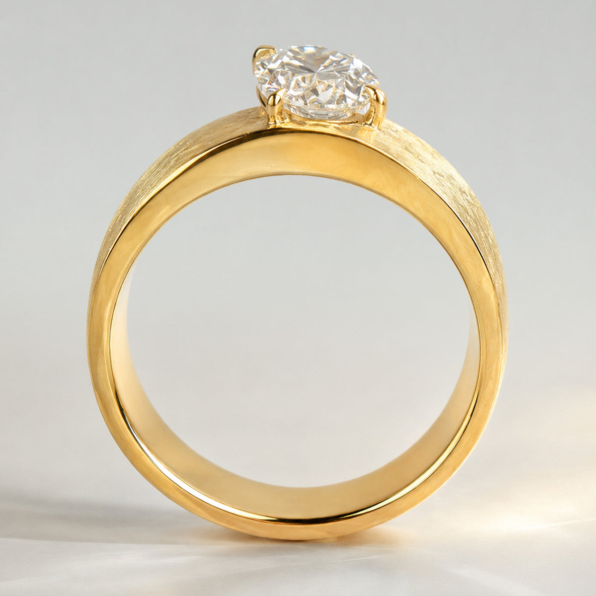 Solitaire Modern Design Oval Cut Lab Grown Diamond Center Stone Hammered Engagement Ring #MCERL0045