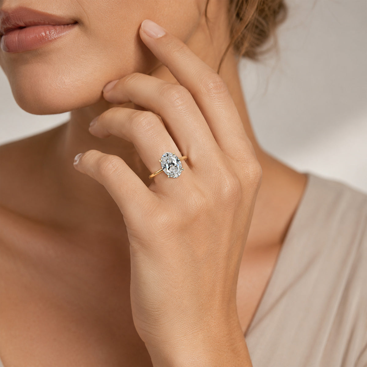 Classic Oval Cut Lab Grown Diamond Hidden Halo Basket Polished Engagement Ring With Round Cut Accent Stones#MCERL0049